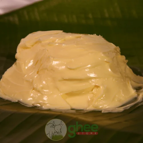 Butter Mound On A Banana Leaf With The Ghee Store Logo.